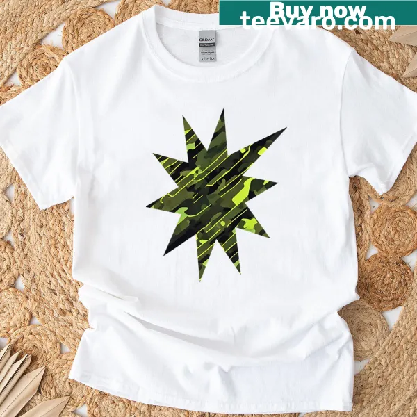 Tactical camo pattern T-shirt with star design and yellow accents