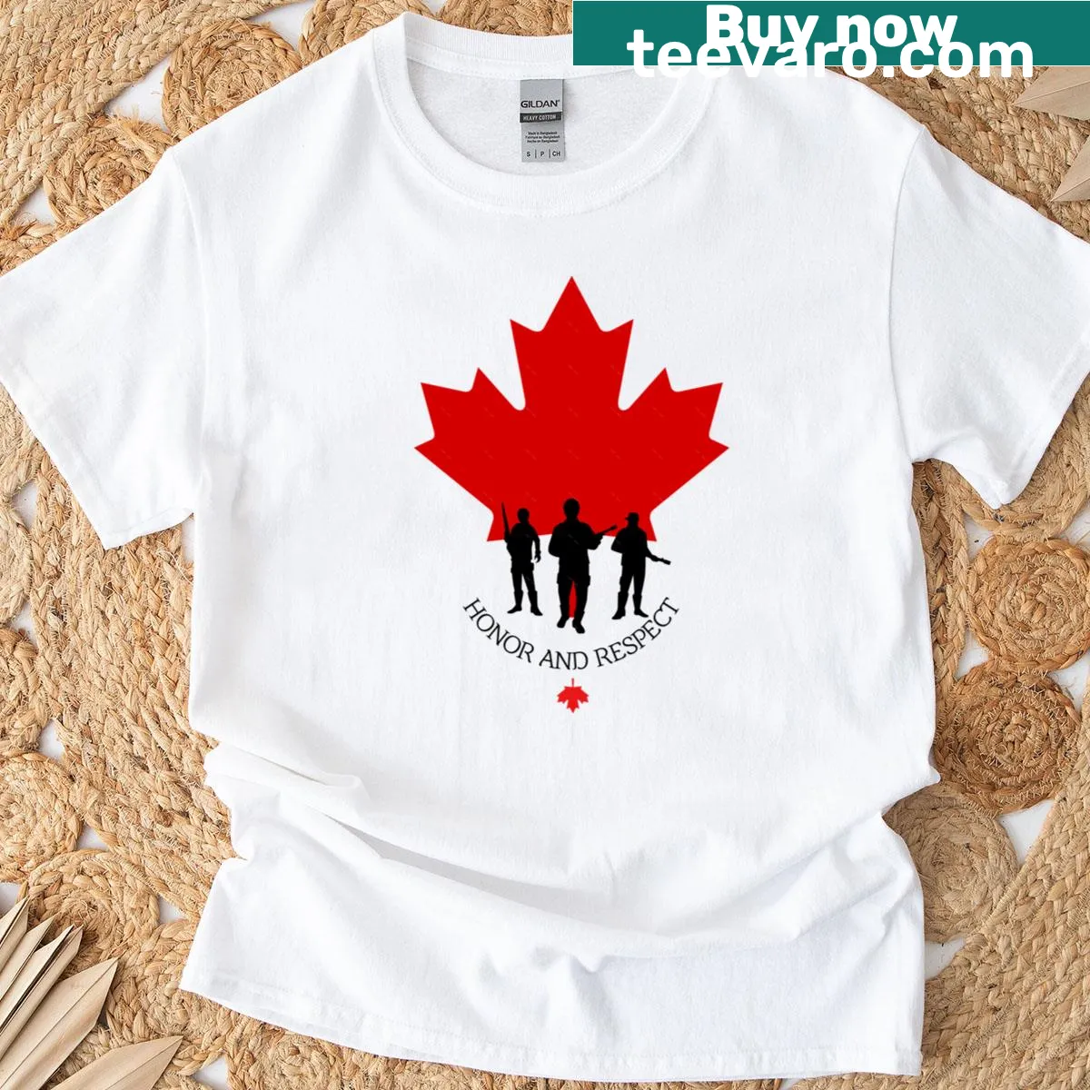 T-shirt honoring Canadian military veterans with bold typography — on a men's t-shirt