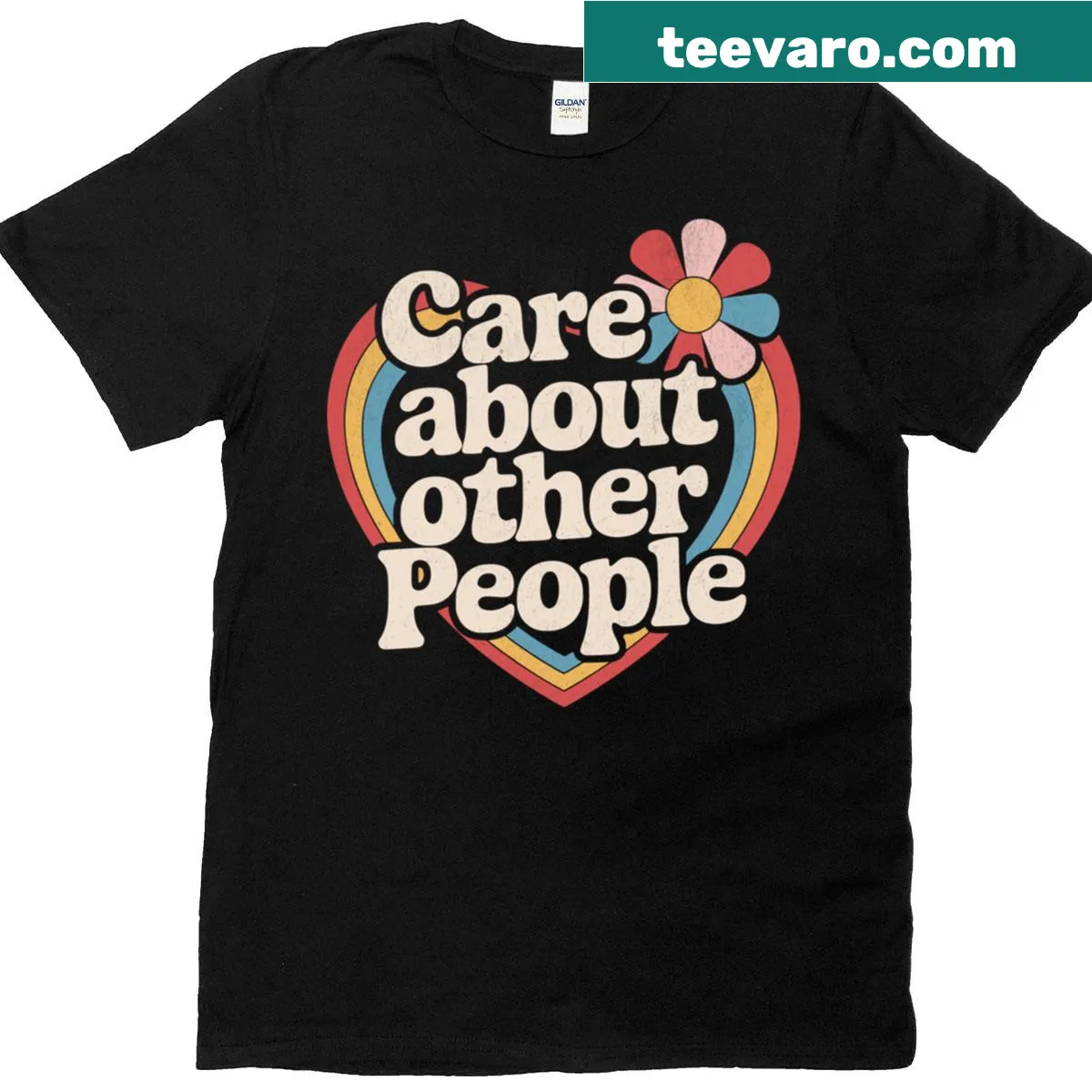 Illustrated rainbow heart on a t-shirt, promoting kindness — on a men's t-shirt