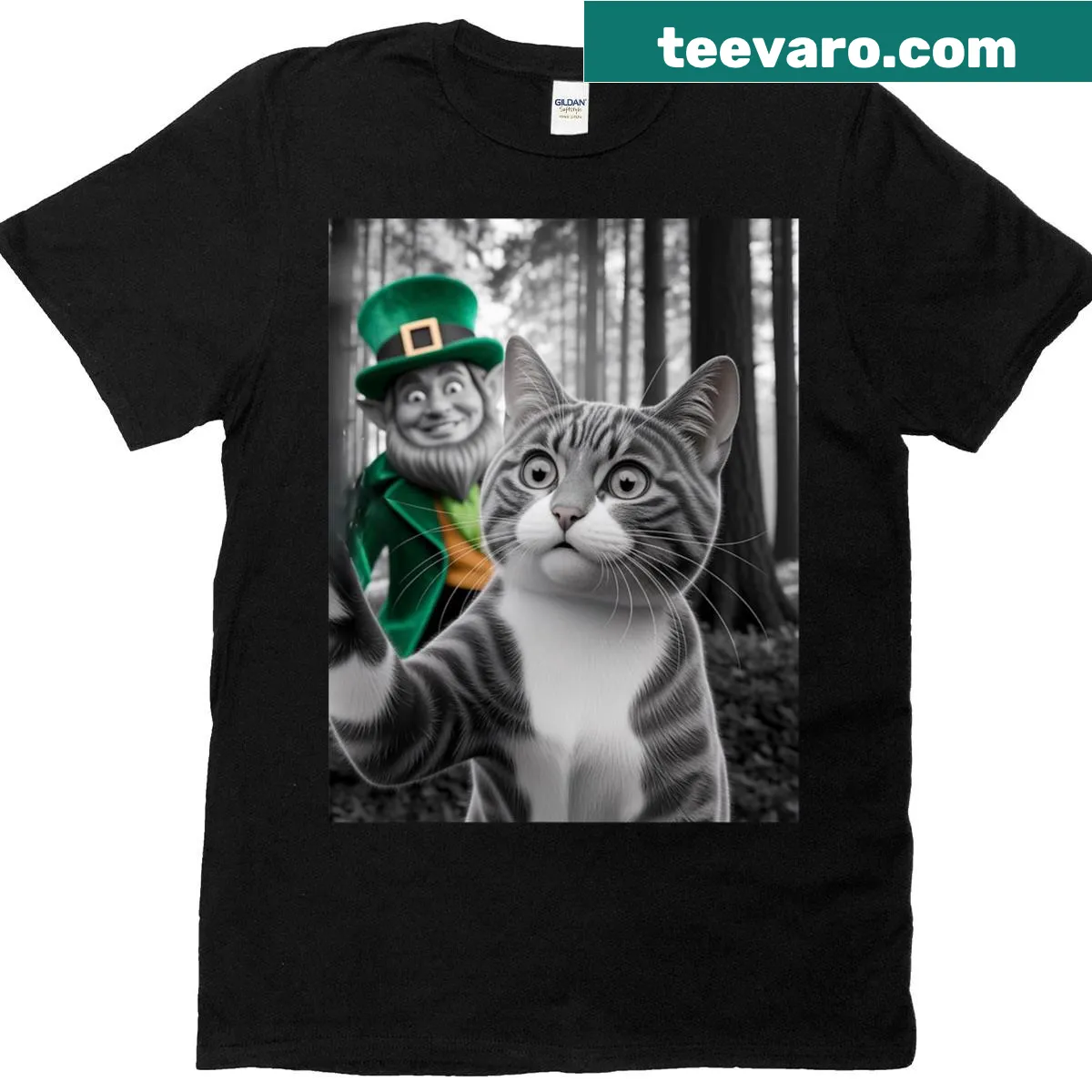Funny cat selfie leprechaun design for St. Patrick's Day on a t-shirt — on a men's t-shirt