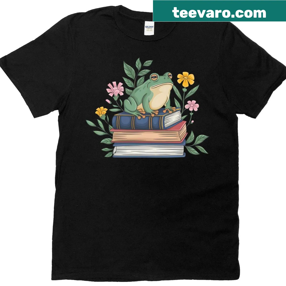 Cartoon frog making a peace sign on a funny T-shirt — on a men's t-shirt