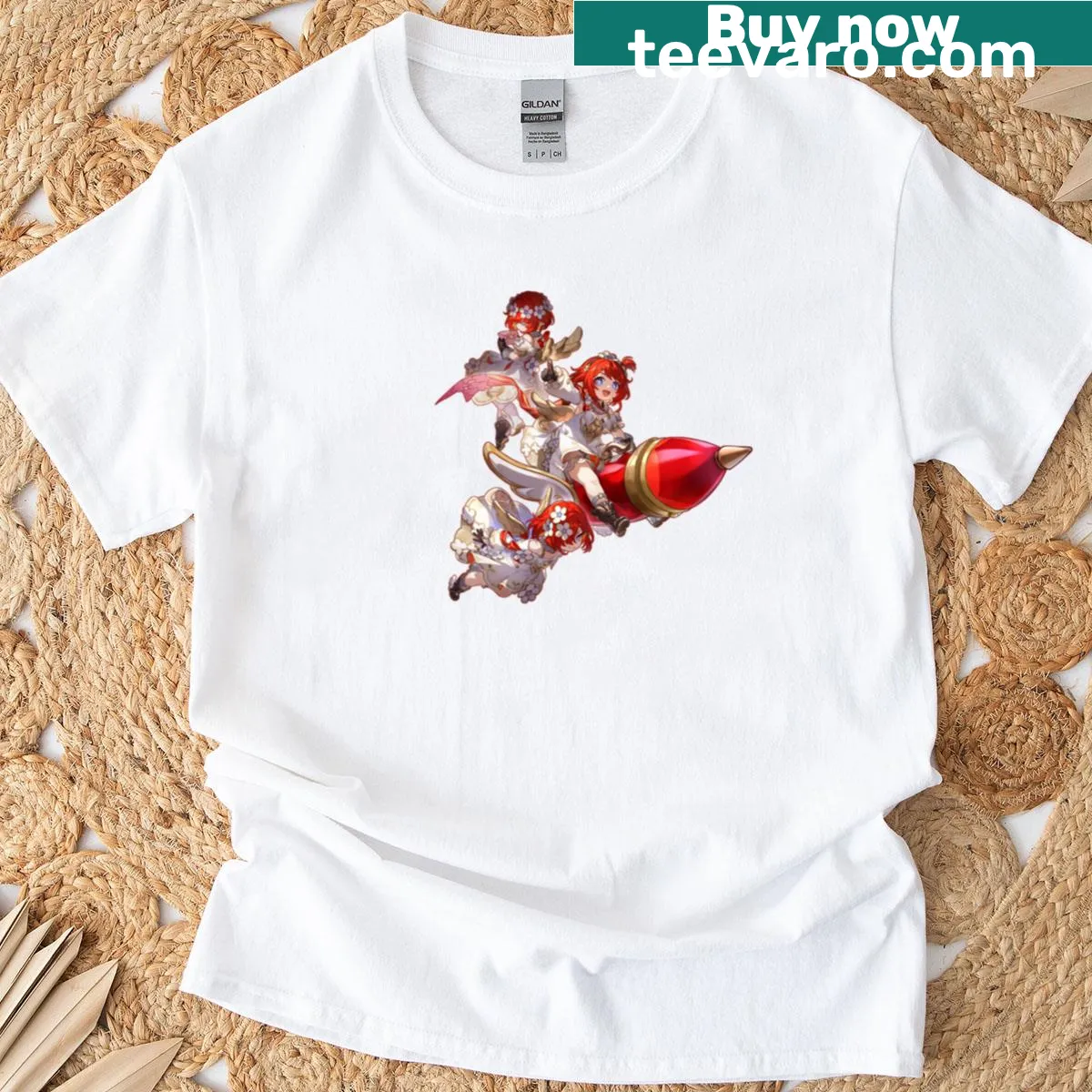 Cartoon characters posing on a playful T-shirt design — on a men's t-shirt