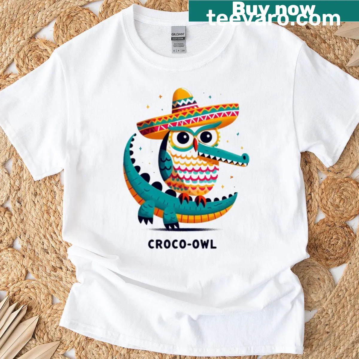Festive owl hybrid animal art T-shirt — on a men's t-shirt