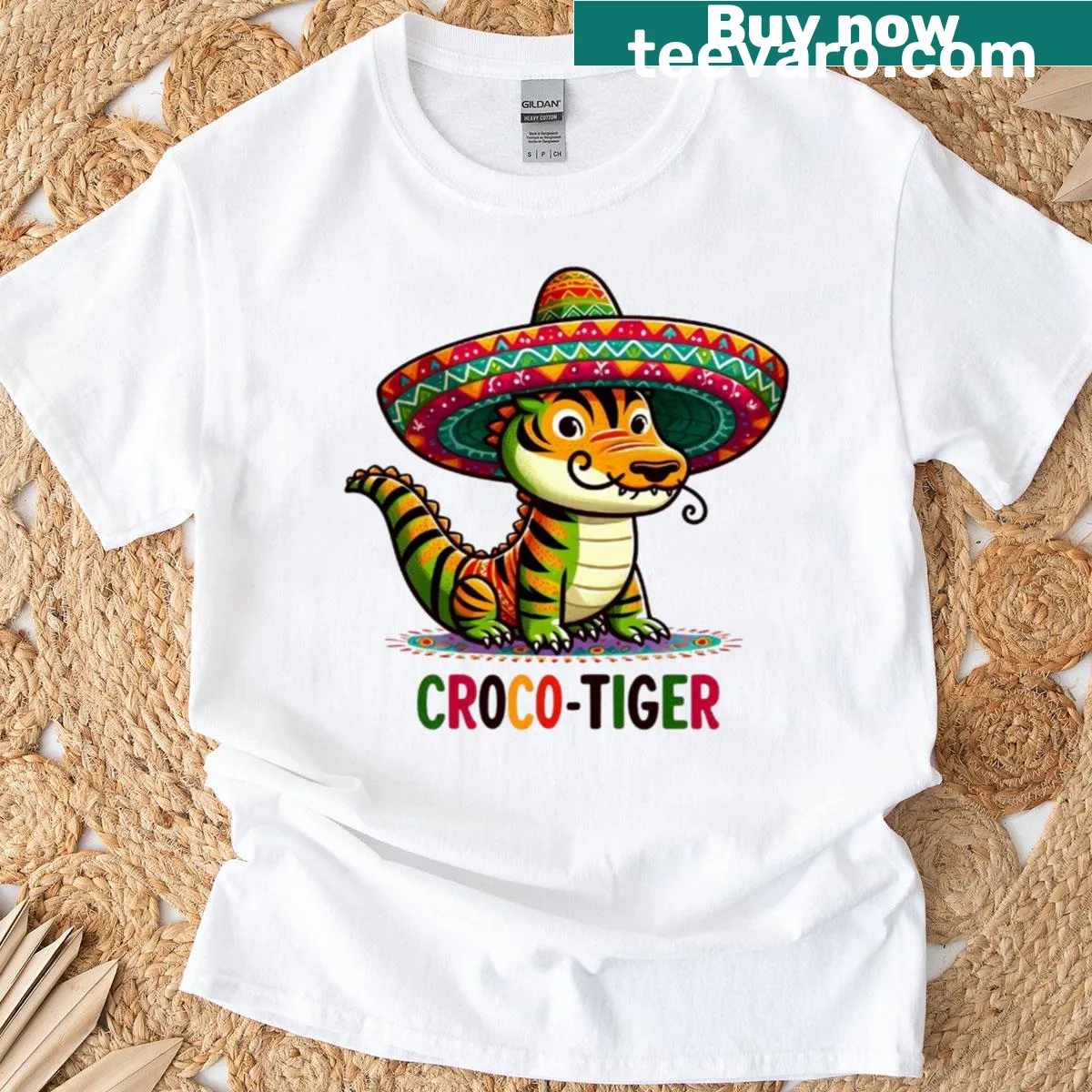 Majestic croco tiger illustration celebrating wildlife artistry — on a men's t-shirt