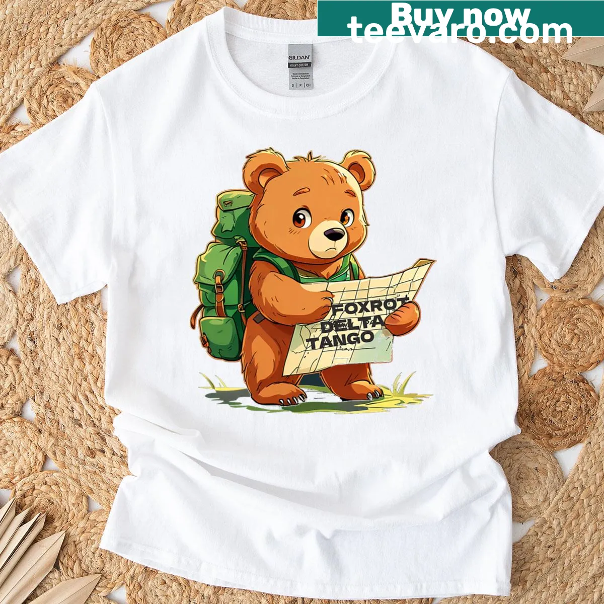 Cartoon bear dancing the tango in a fun design — on a men's t-shirt