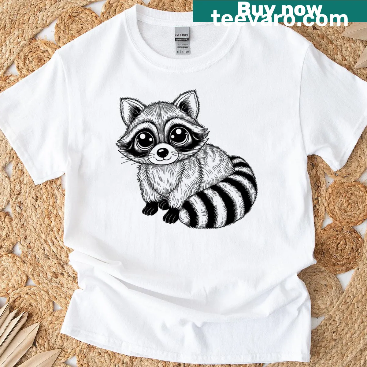Adorable raccoon graphic T-shirt for kids — on a men's t-shirt