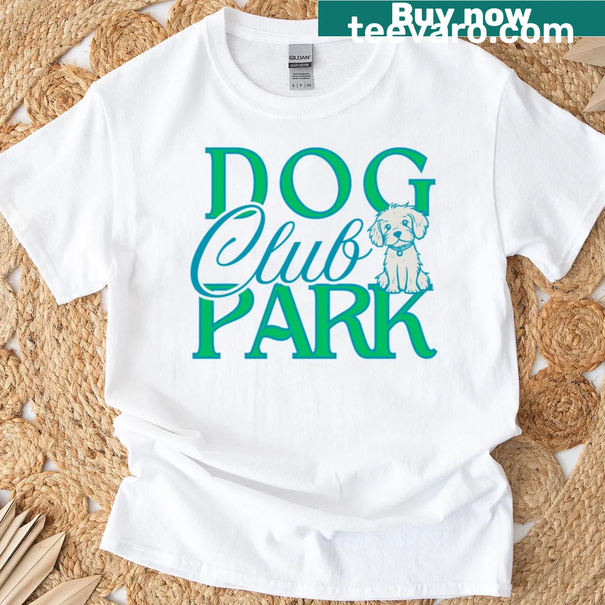 Dog Park Club typography graphic on a t-shirt — on a men's t-shirt