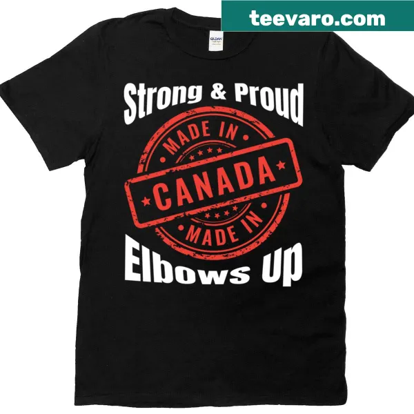 Proud Canada T-shirt with a strong design featuring a figure with elbows up