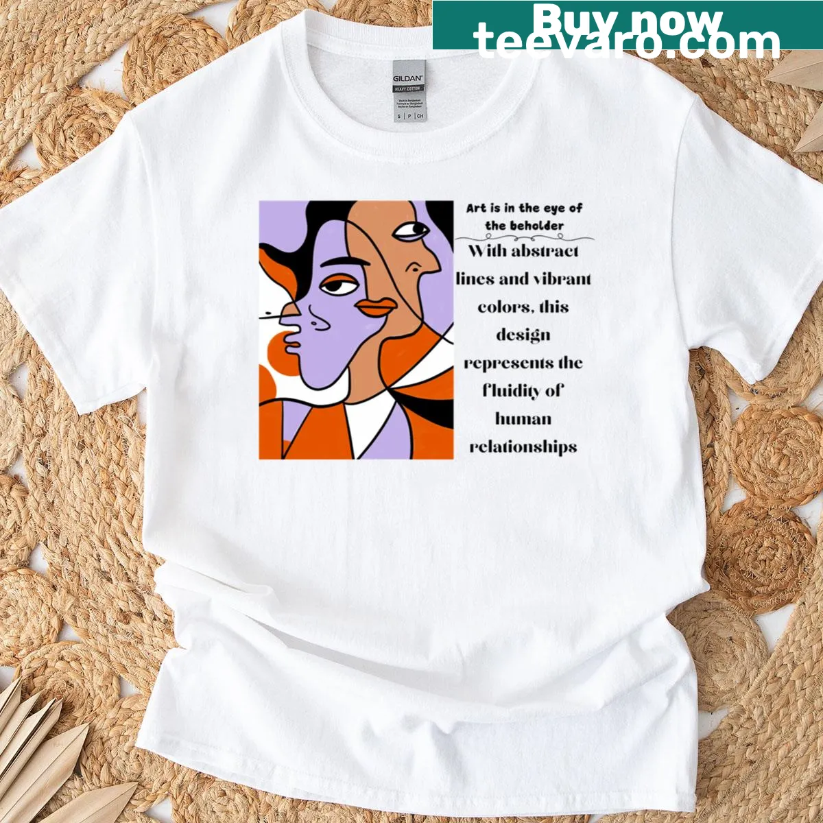 T-shirt featuring abstract illustrations of various facial expressions — on a men's t-shirt