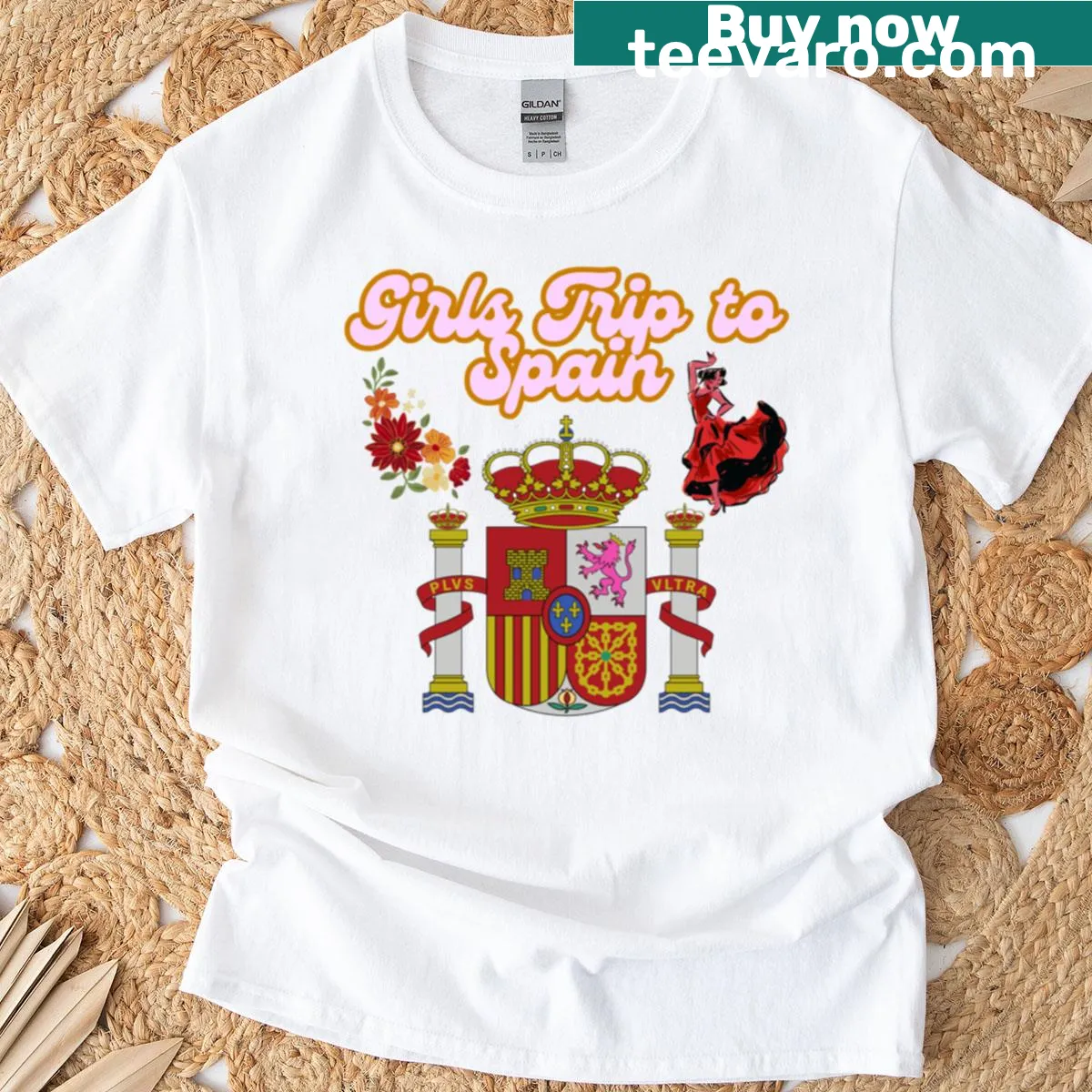 Travel-themed T-shirt featuring Spain graphic — on a men's t-shirt