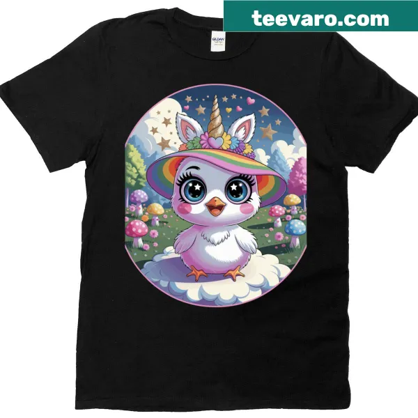 Funny Easter t-shirt featuring a glitter chick with a unicorn horn