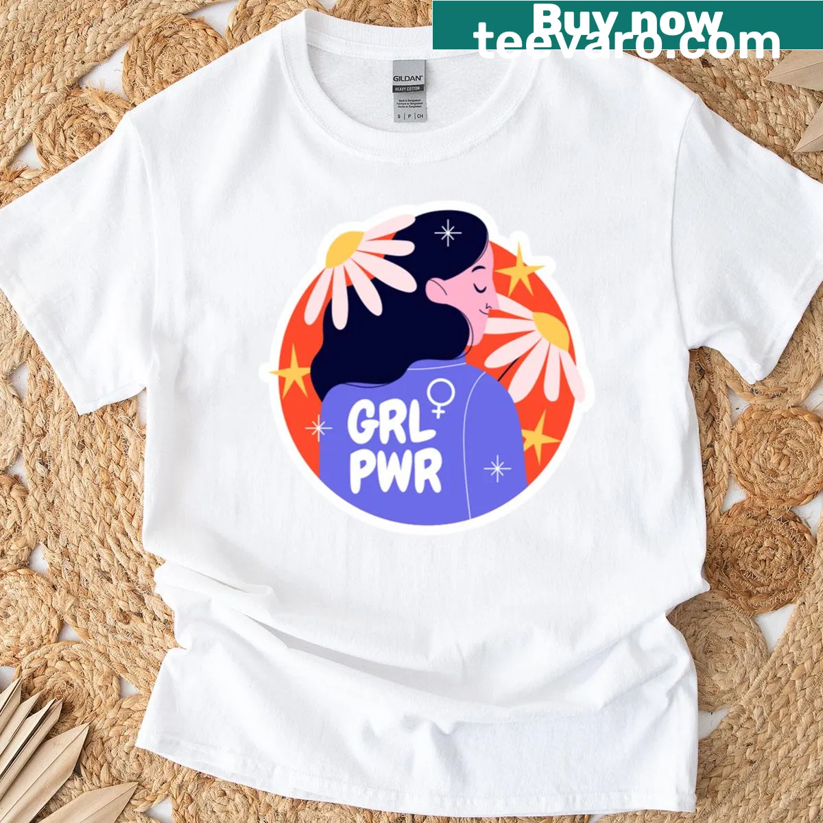 Feminist typography T-shirt with strong Grl Pwr message — on a men's t-shirt