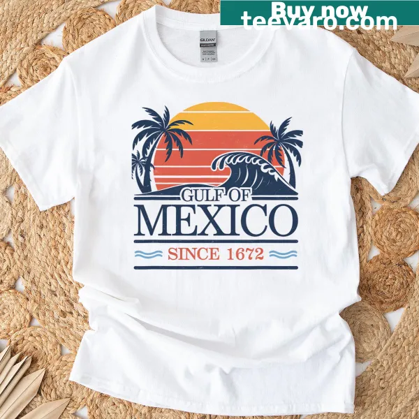Vintage-style beach sunset design on Gulf of Mexico T-shirt
