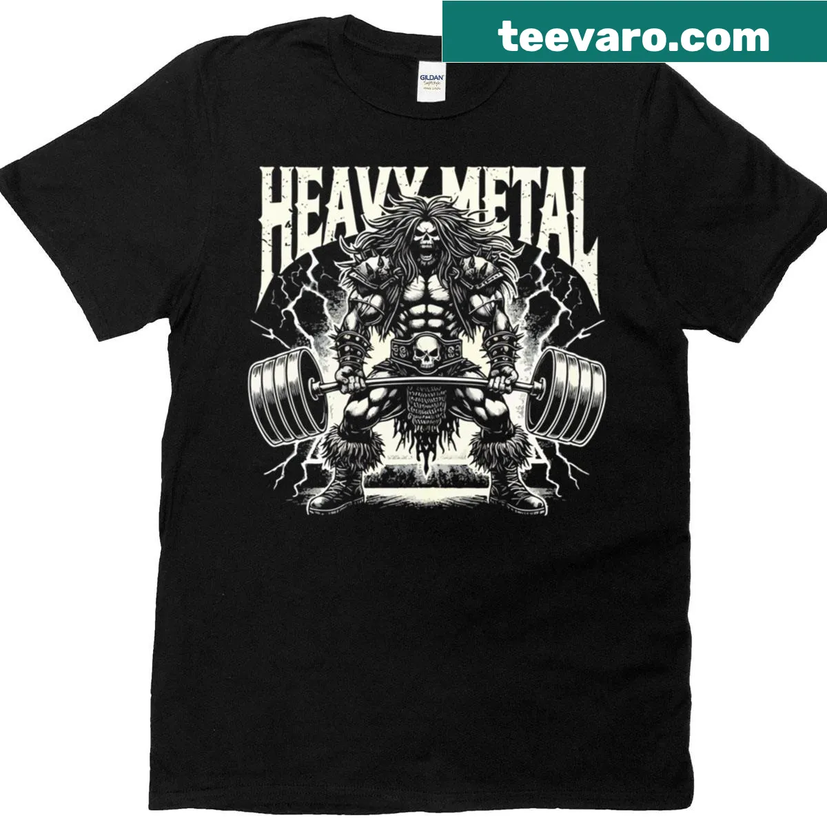 Bold typography t-shirt with 'Lift Heavy Rock Hard' text — on a men's t-shirt