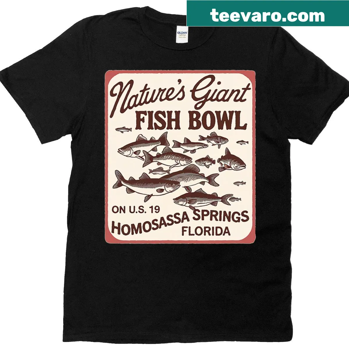 Vintage fishing design T-shirt celebrating Homosassa Springs, Florida — on a men's t-shirt