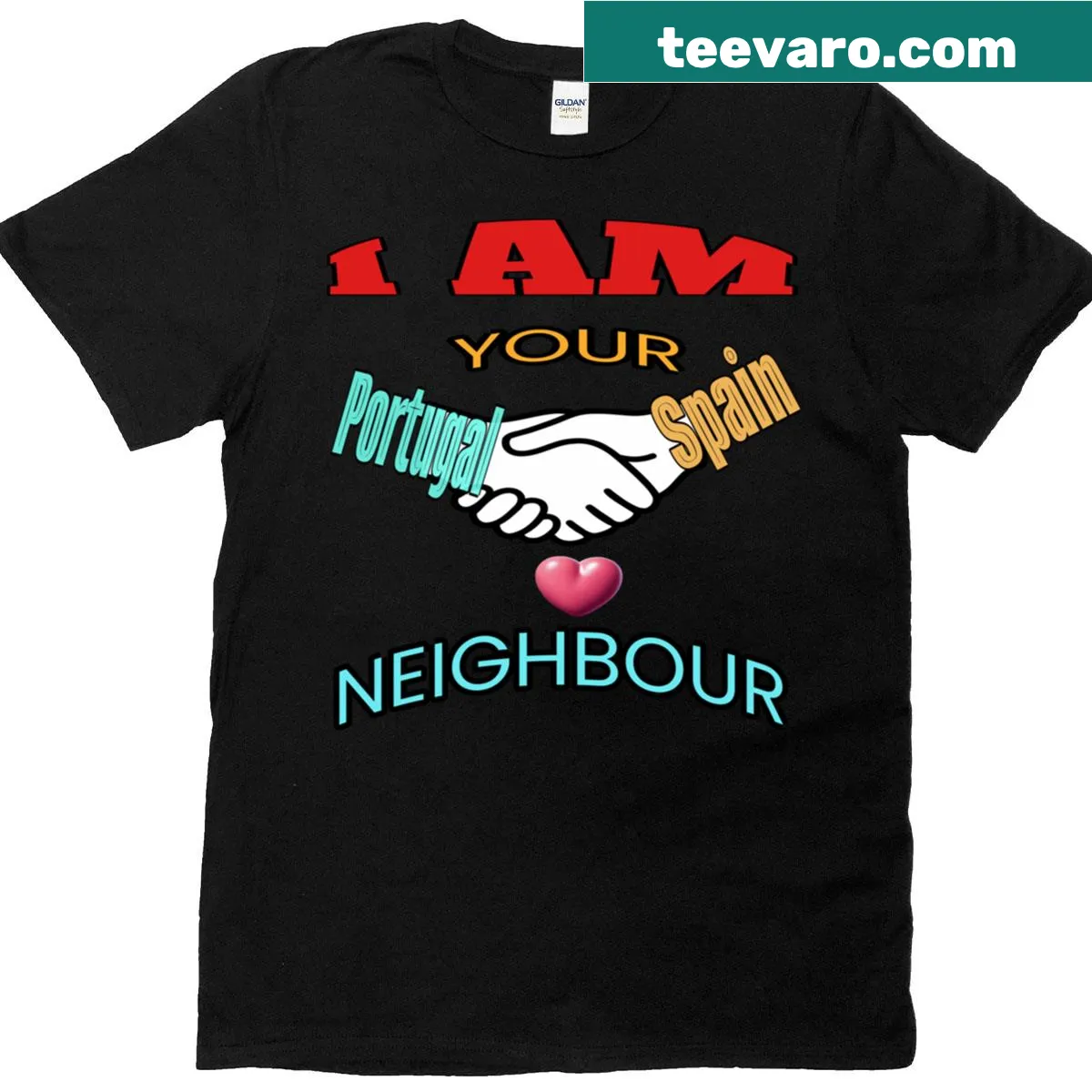 T-shirt featuring 'I Am Your Neighbour Portugal And Spain' — on a men's t-shirt