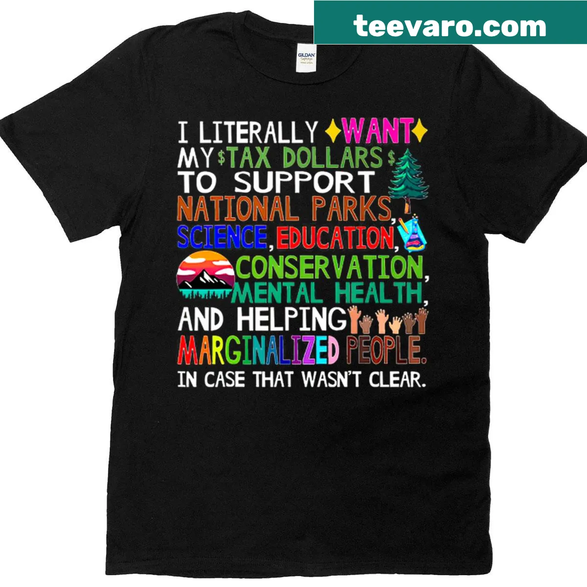 Text t-shirt advocating for tax dollars to support national parks — on a men's t-shirt