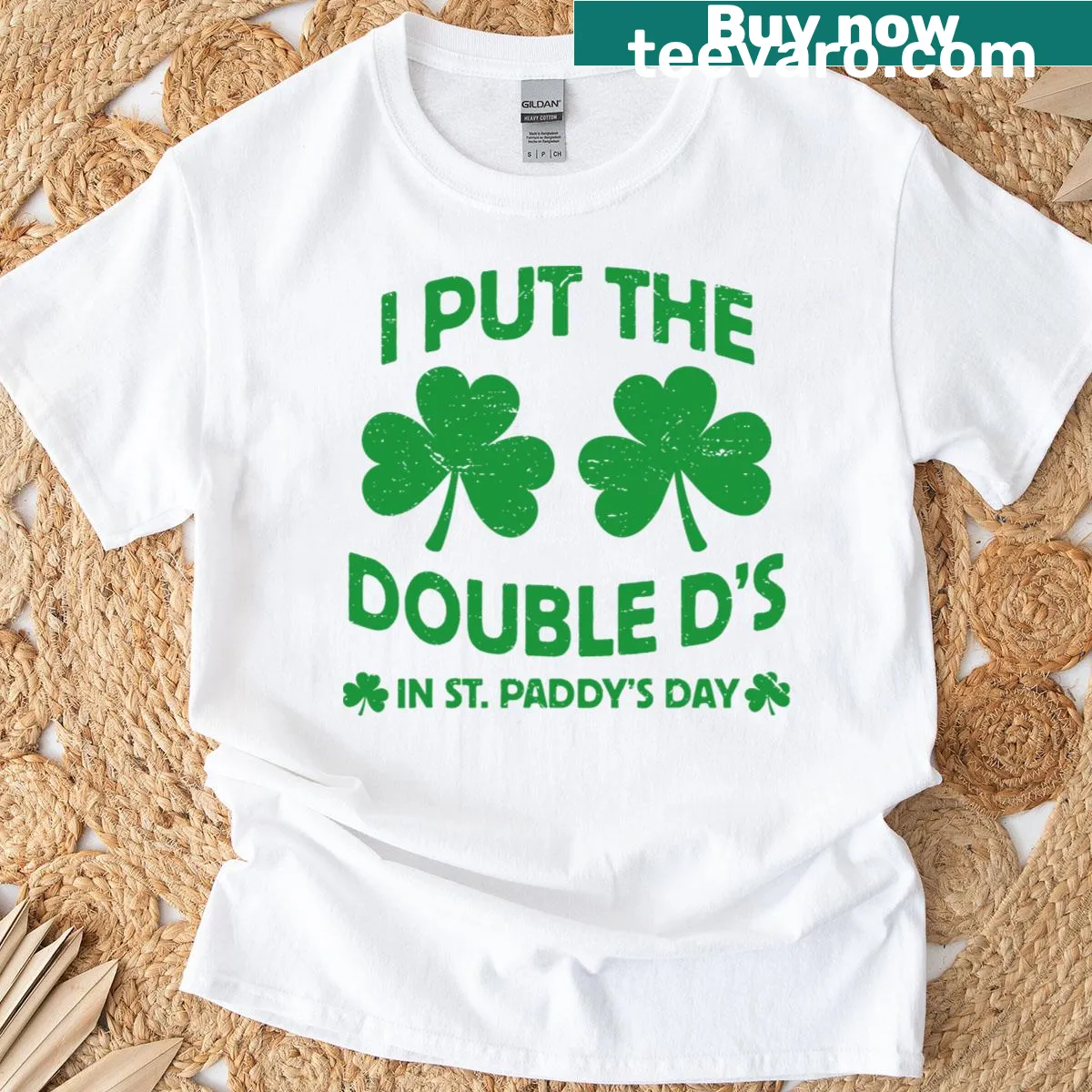 Funny St. Paddy's Day T-shirt with playful wordplay about Double D's. — on a men's t-shirt