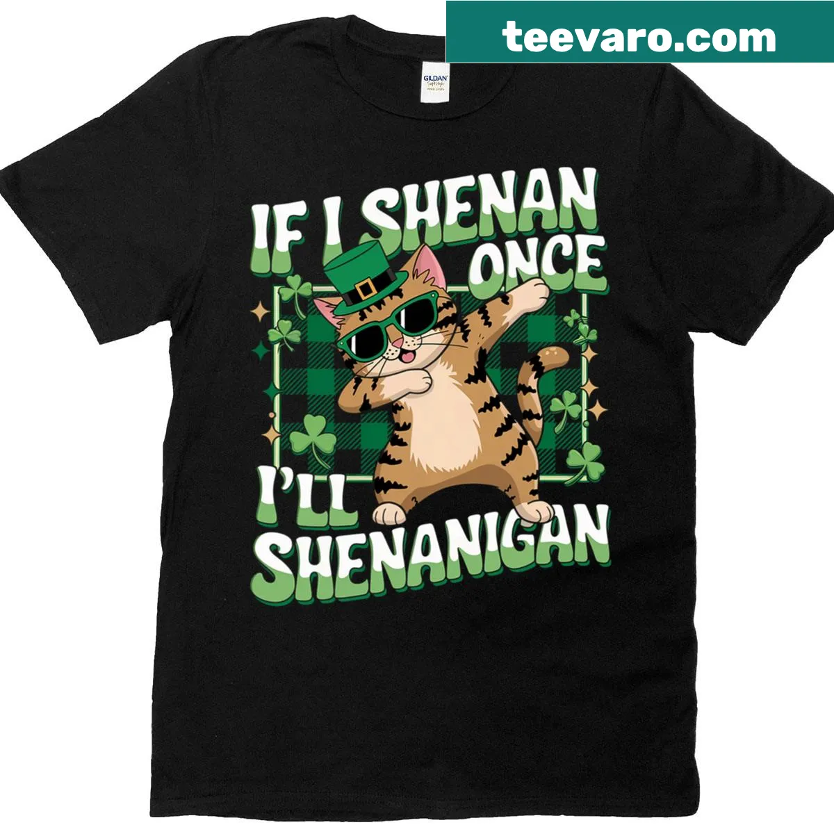 Dabbing cat graphic on a St. Patrick's Day T-shirt with clever text. — on a men's t-shirt