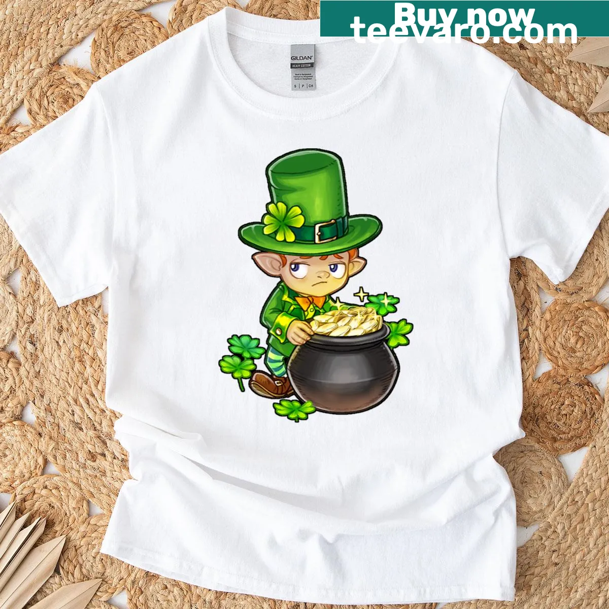Cute T-shirt featuring an adorable leprechaun design — on a men's t-shirt