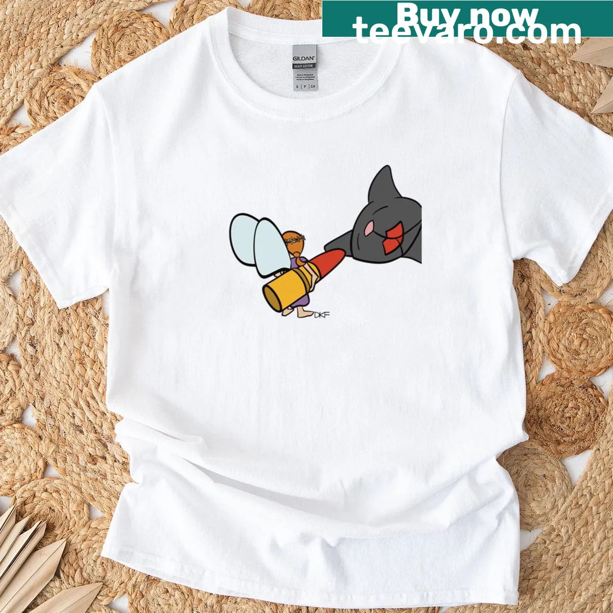 Illustrated T-shirt featuring a whimsical Lipstick Fairy design — on a men's t-shirt
