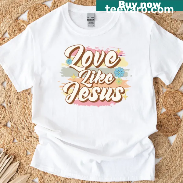 T-shirt with bold 'Love Jesus God' phrase in simple typography