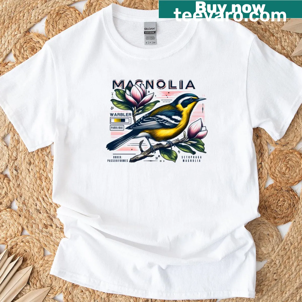 Magnolia Warbler graphic T-shirt — on a men's t-shirt