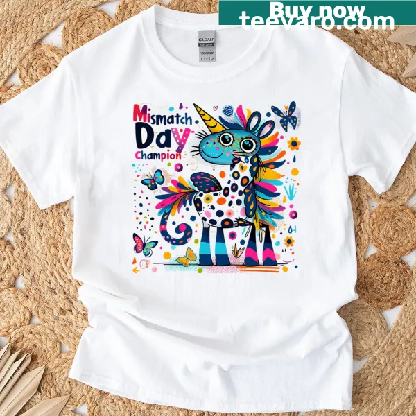 Funny unicorn graphic tee celebrating mismatched styles