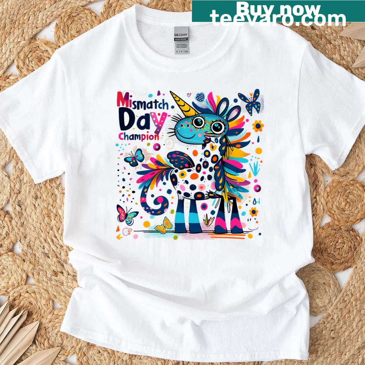 Funny unicorn graphic tee celebrating mismatched styles — on a men's t-shirt