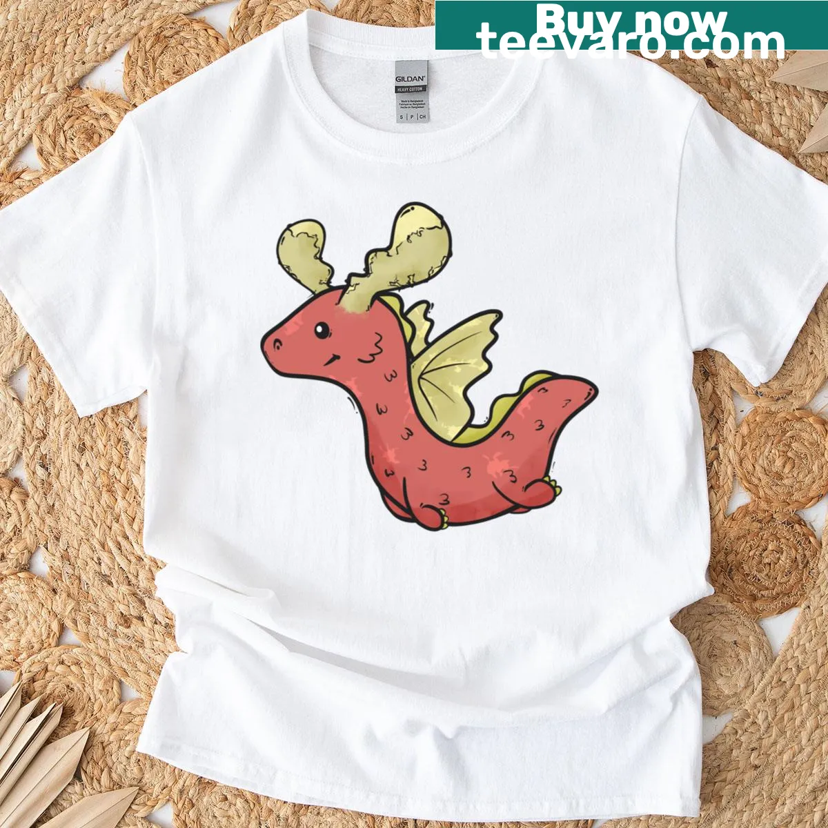 Illustrated moose as a dragon graphic T-shirt — on a men's t-shirt