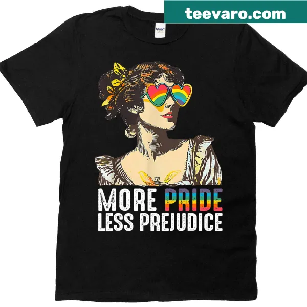Text design 'More Pride Less Prejudice' on a T-shirt for LGBTQ+ support