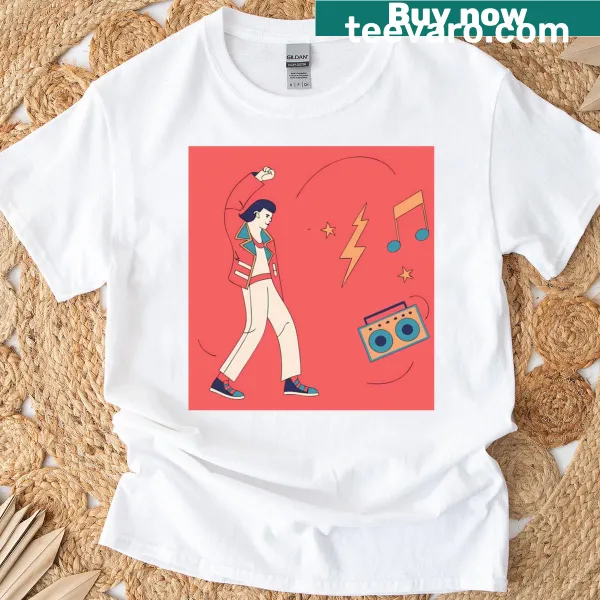 Playful digital illustrations celebrating music on a T-shirt