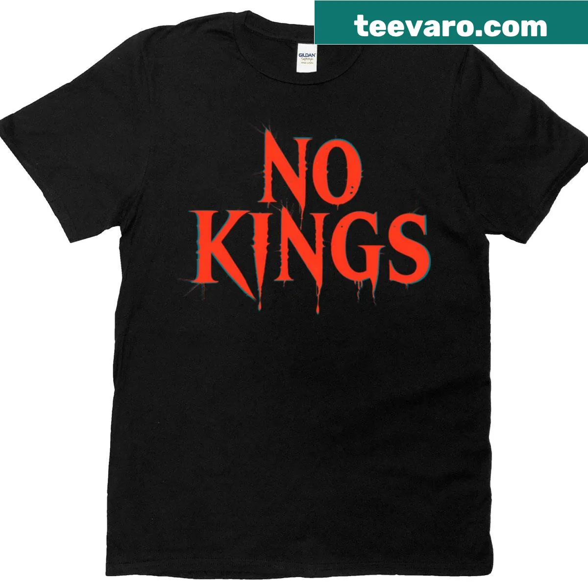 Minimalist 'No Kings' text design in grunge style on T-shirt — on a men's t-shirt