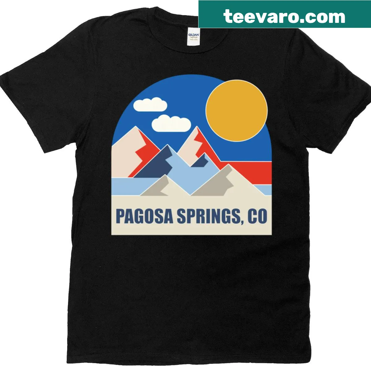 Illustrated T-shirt representing the scenic beauty of Pagosa Springs, Colorado — on a men's t-shirt