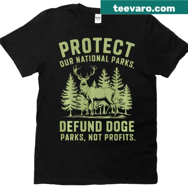 T-shirt with the phrase Parks Not Profits - Defund Doge