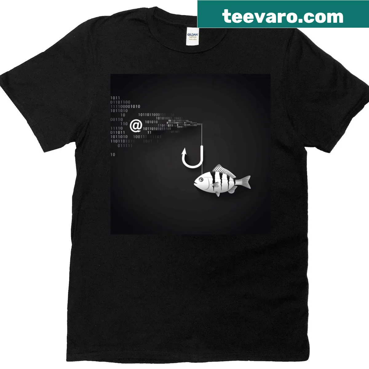 Artistic t-shirt illustrating a phishing attack for cybersecurity awareness. — on a men's t-shirt