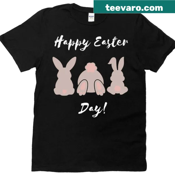 Easter t-shirt with three cute hares in playful illustration