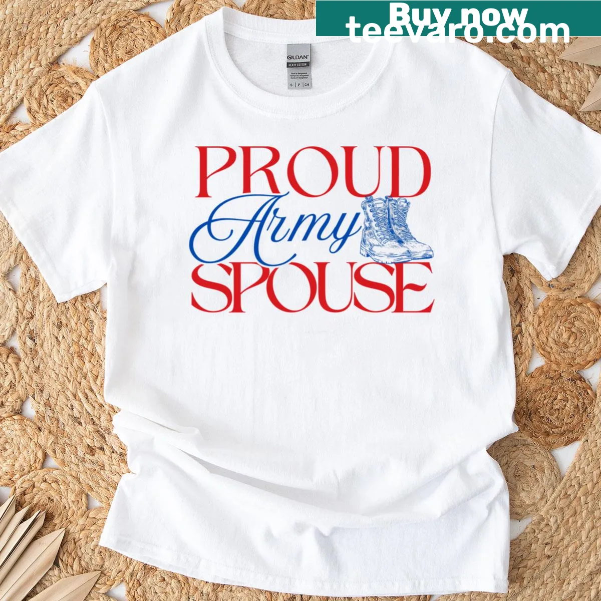 Proud Army Spouse T-shirt with supportive typography — on a men's t-shirt
