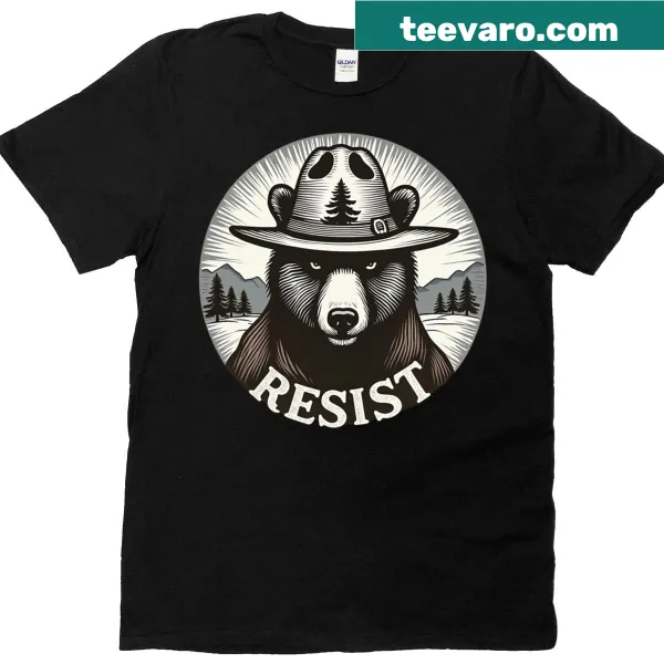 Playful Smokey the Bear graphic promoting resistance on T-shirt.
