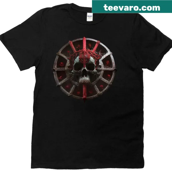 Resurrection Emblem T-shirt with crown of thorns graphic in red