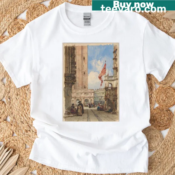 Illustrated T-shirt showcasing a romantic view of St Mark's Square in Venice