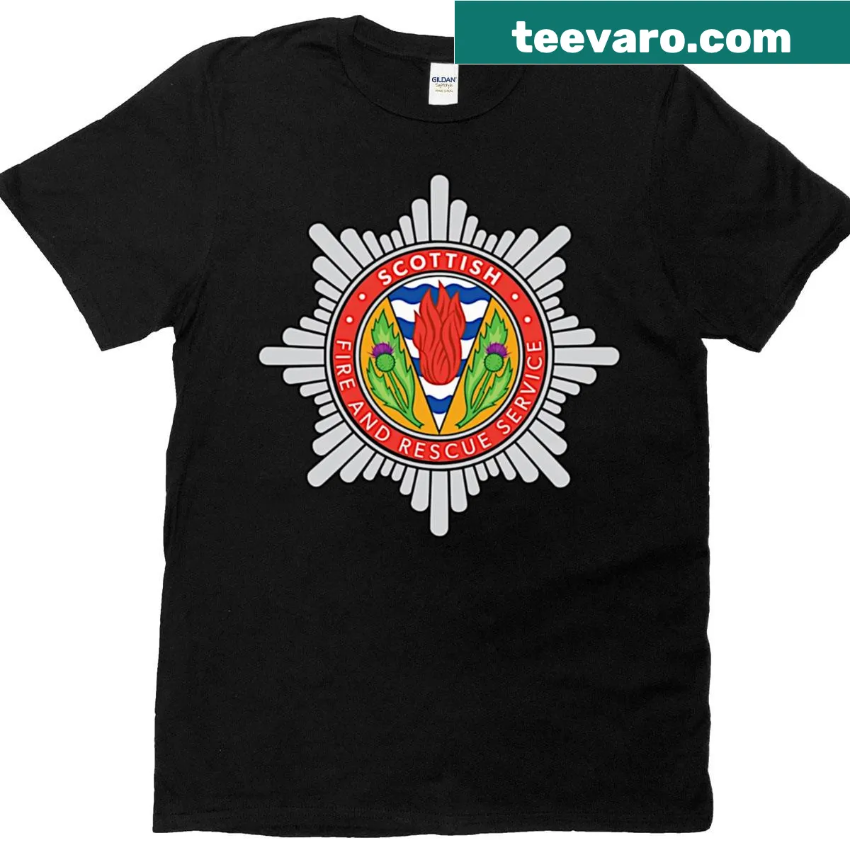 Scottish Fire Rescue Service t-shirt featuring an emblematic logo — on a men's t-shirt