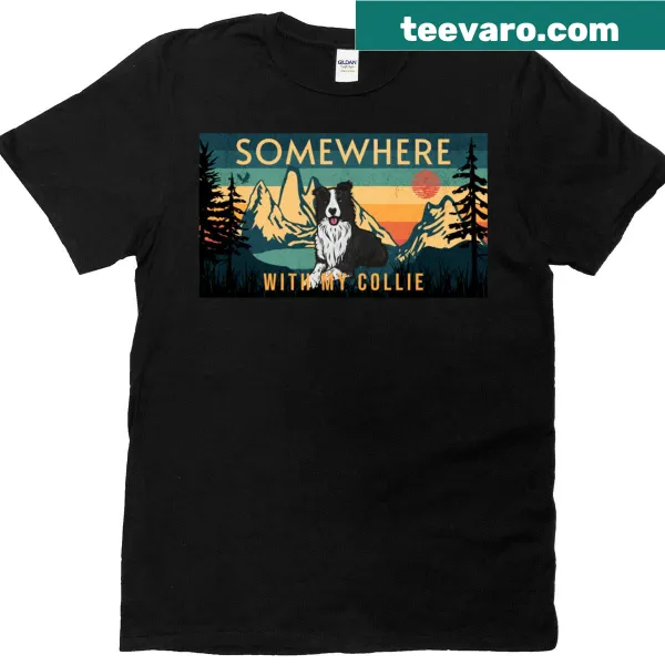 Vintage distressed shirt with a Border Collie illustration for hiking enthusiasts.