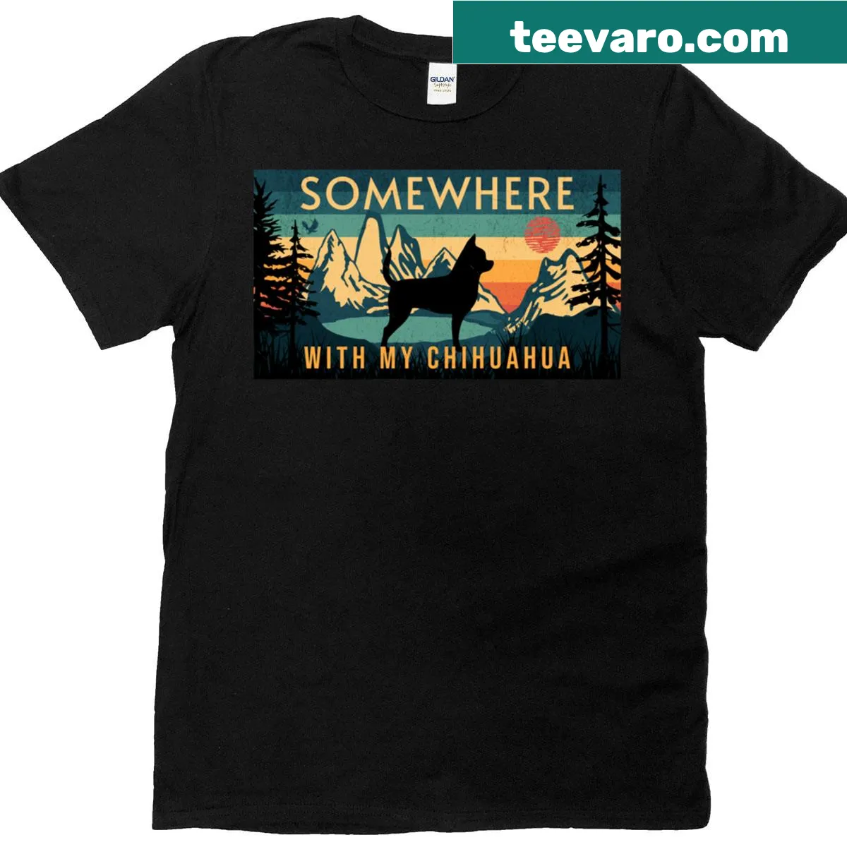 Vintage distressed hiking tee featuring Chihuahua graphic and text — on a men's t-shirt