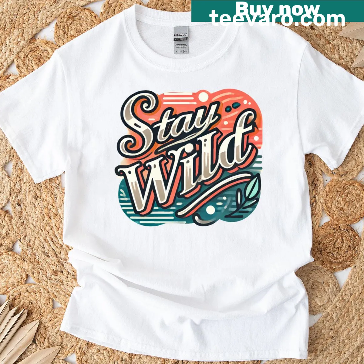 T-shirt with the phrase 'Stay Wild' in hand-lettered typography — on a men's t-shirt