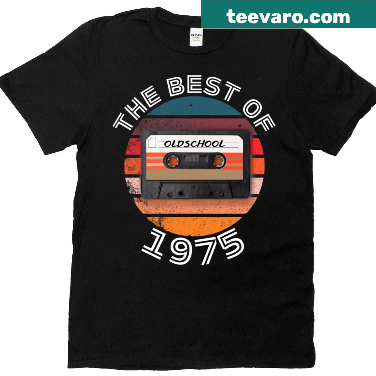 Nostalgic typography celebrating the music of 1975 on a T-shirt — on a men's t-shirt