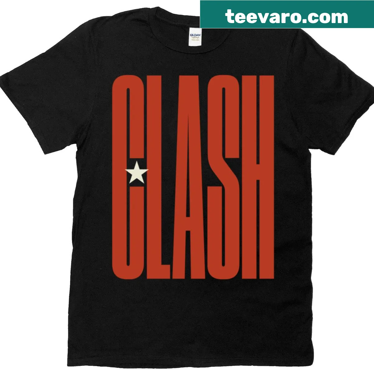 Tribute t-shirt featuring graphics of The Clash band — on a men's t-shirt