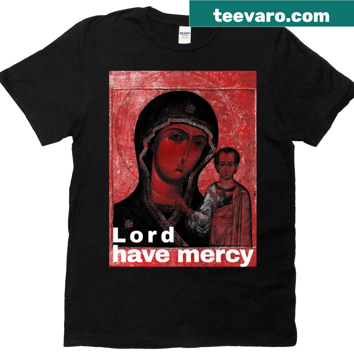 Icon design T-shirt featuring 'Lord Have Mercy' — on a men's t-shirt