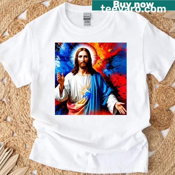 Text graphic saying 'There's Only One God Jesus Christ' on a t-shirt