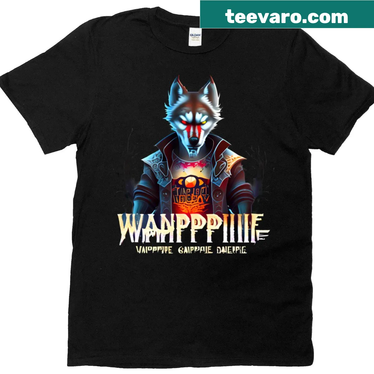 Urban vampire wolf cartoon graphic on a t-shirt — on a men's t-shirt